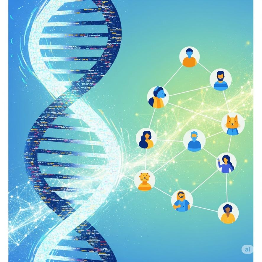 DNA helix and community network illustration